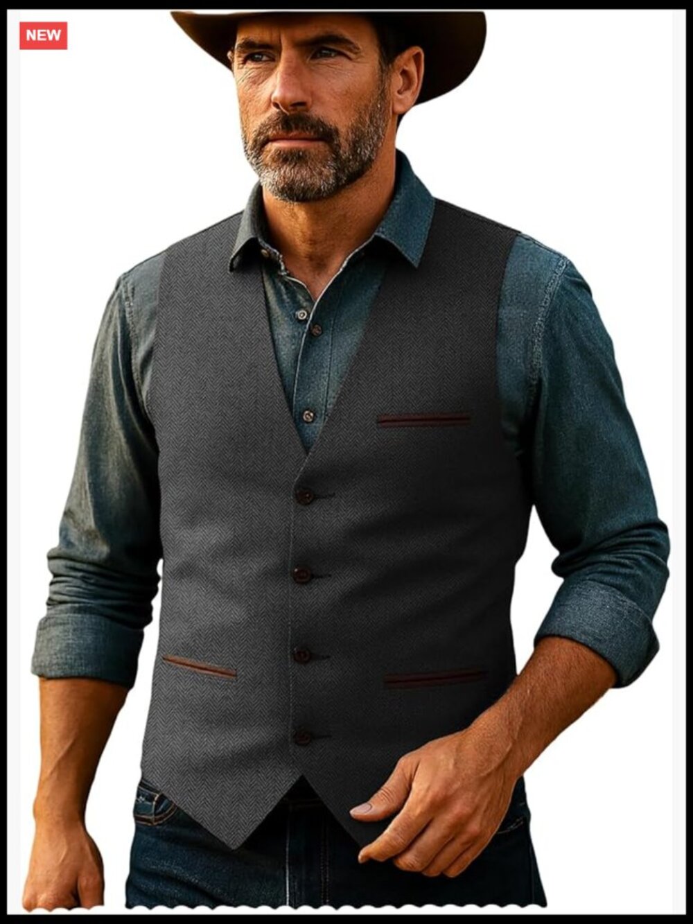 Mens Tweed Vest Herringbone Wool Retro Slim Fit Suit Waistcoat